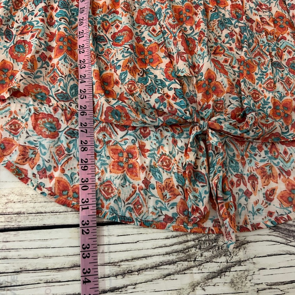 Cocomo Woman Orange Teal Floral Paisley‎ Tie Front Blouse 2X D088VE81370U - Picture 9 of 9